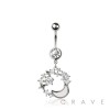 316L SURGICAL STEEL OPAL MOON MULTI CZ TOP DANGLE BELLY BUTTON NAVEL RING 